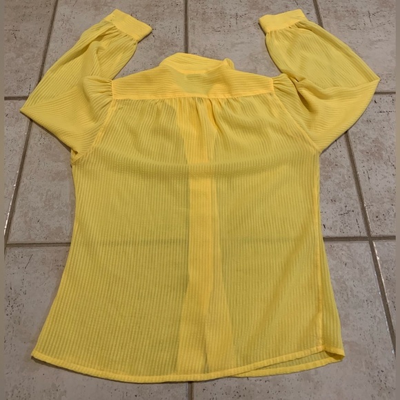 Vintage 70s/80s Mister Leonard Yellow Stripe Puffy Sleeve Button-Up Blouse S/M - Picture 2 of 6